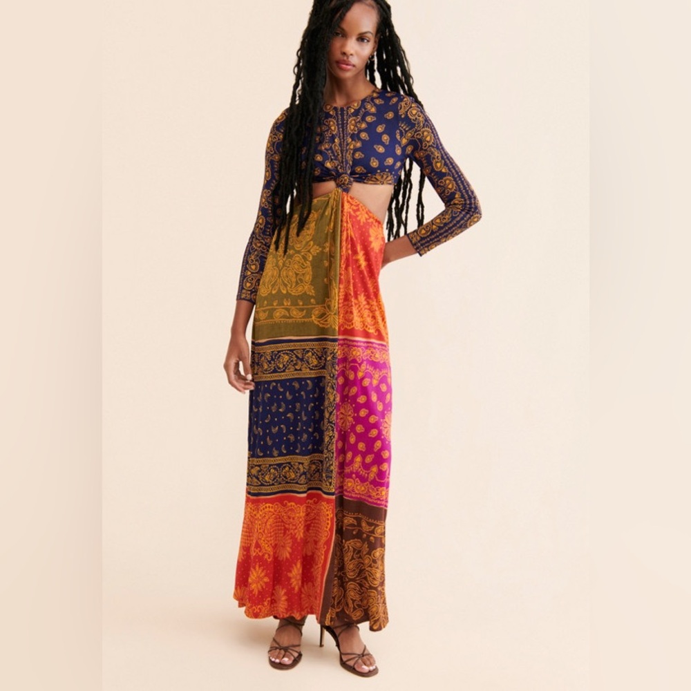 Farm Rio Multicolor Bandana Dream Cut Out Maxi Dress Large New Resort Vacation - Picture 9 of 11